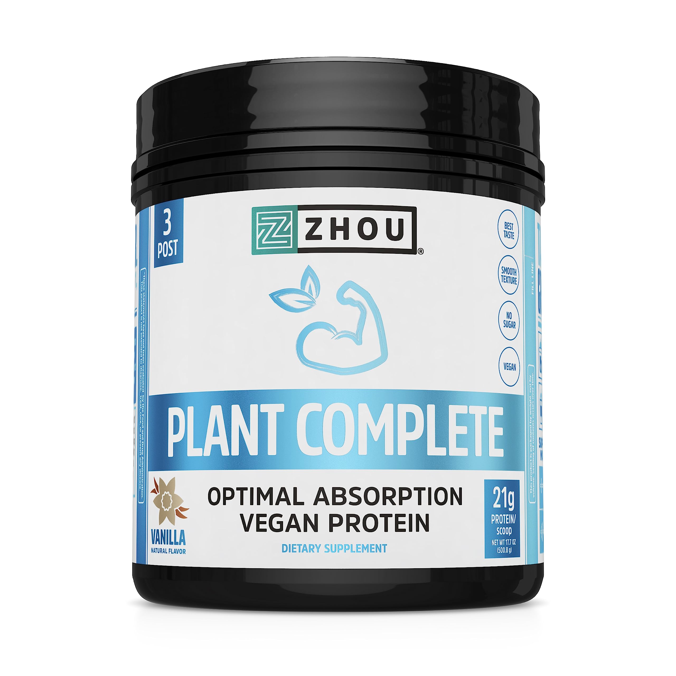 Zhou Nutrition Plant Based Vegan Protein Powder, Best Absorption Digest Score, Complete